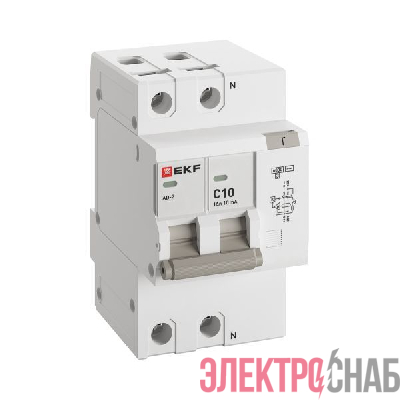 Выключатель автоматический дифференциального тока C 10А 10мА тип AC 6кА АД-2 (электрон.) PROxima EKF DA2-6-10-10-pro