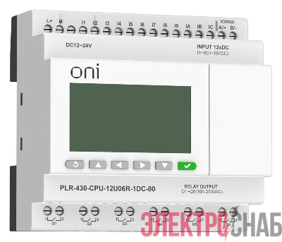 Модуль ЦПУ ПЛК 430 6 DI 6 UI (0-10В/DI) 6 RO 24В DC с экраном ONI PLR-430-CPU-12U06R-1DC-00