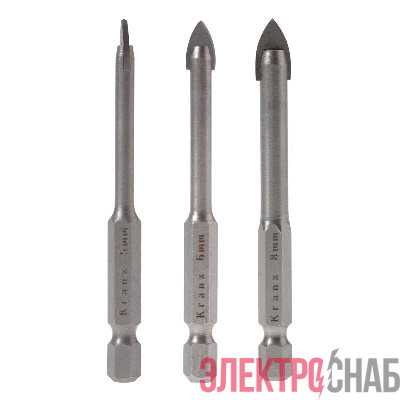 Набор сверл по керамической плитке 5-6-8мм шестигранный хвостовик Kranz KR-91-0655