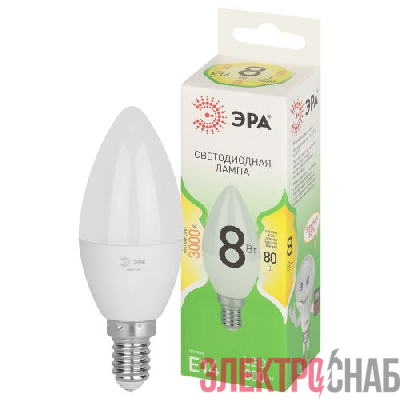 Лампа светодиодная GREEN LINE B35-8W-830-E14 GL 8Вт свеча 3000К свет тепл. E14 Эра Б0067133