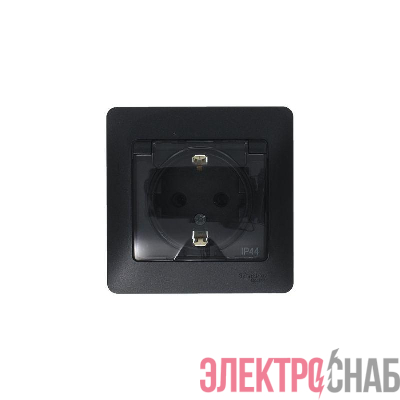 Розетка 1-м СП 1мод. Glossa 16А IP44 с заземл. защ. шторки с крышкой в сборе антрацит SE GSL000748