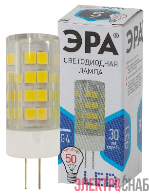 Лампа светодиодная JC-5w-220V-corn ceramics-840-G4 400лм ЭРА Б0027858