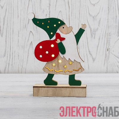 Фигура деревянная "Дед Мороз" 18см 5LED тепл. бел. 0.1Вт IP20 с подсветкой Neon-Night 504-016