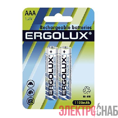 Аккумулятор AAA/HR03 1.2В 1100мА.ч Ni-MH NHAAA1100BL2 BL-2 металлик (блист.2шт) Ergolux 12446