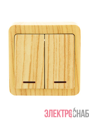 Выключатель 2-кл. 1п ОП Viola 10А IP20 с подсветкой беленый дуб LEZARD 751-5200-112