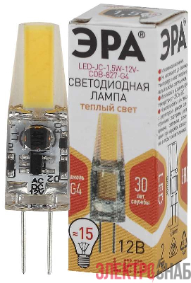 Лампа светодиодная LED-JC-1.5W-12V-COB-827-G4 120лм ЭРА Б0033197