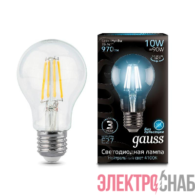 Лампа светодиодная филаментная Black Filament 10Вт A60 грушевидная 4100К нейтр. бел. E27 970лм GAUSS 102802210