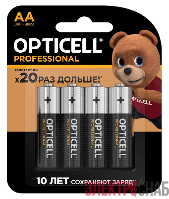 Элемент питания алкалиновый AA/LR6 (блист. 4шт) Professional Opticell 5052001/6052001