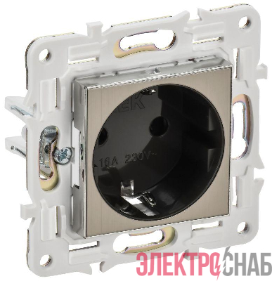 Розетка SKANDY 16А с заземл. защ. шторки безвинт. крепл. SK-R06N никель IEK SK-R14-16-1-K50
