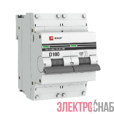 Выключатель автоматический модульный 2п D 100А 10кА ВА 47-100 PROxima EKF mcb47100-2-100D-pro