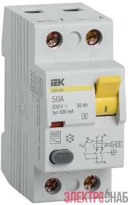 Выключатель дифференциального тока (УЗО) 2п 50А 300мА тип ACS ВД1-63S IEK MDV12-2-050-300