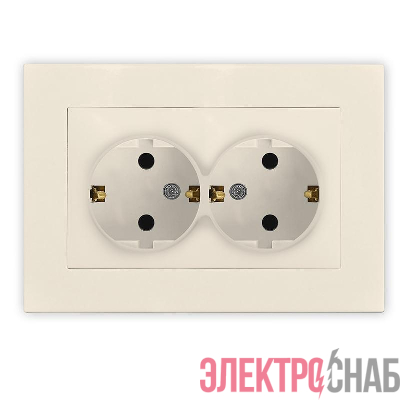 Розетка 2-м СП Афина 16А IP20 с заземл. в сборе сл. кость (ivory) Universal A0128-I