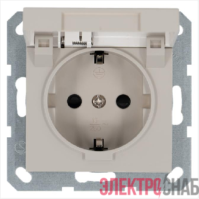 Розетка 1-м Shuko 16А IP20 с заземл. защ. шторки с крышкой механизм тауп Jasmart G5505T