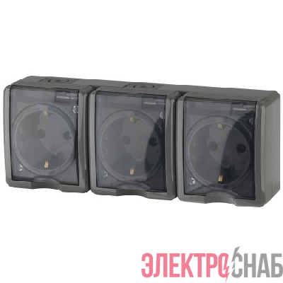 Розетка 3-м ОП Эра Эксперт 11-2405-03 16А IP54 16AX 250В 3х2P+E сер. Эра Б0020721
