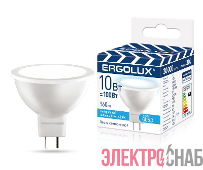 Лампа светодиодная LED-JCDR-10W-GU5.3-4K JCDR 10Вт GU5.3 4500К 180-240В ПРОМО Ergolux 15562