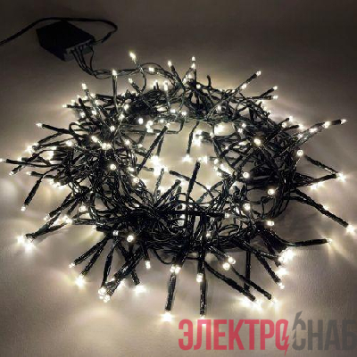 Гирлянда светодиодная "Нить Мишура" 3.9м 200LED 220В IP20 зел. провод тепл. свет ЭРА Б0047970