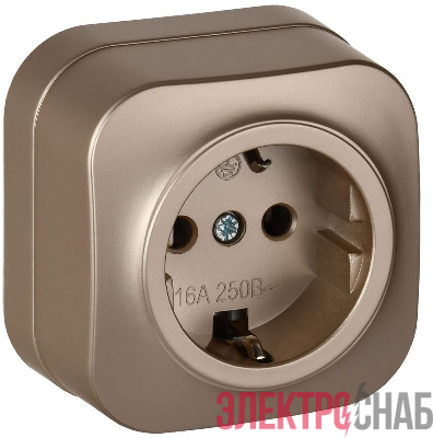 Розетка ОП GLORY РС20-3-ХШм 16А с заземл. без защ. шторок шампань матов. IEK ERH11-K37M-16