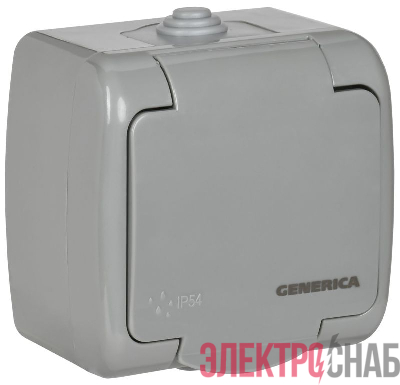 Розетка 1-м ОП AQUATIC РСш12-2-А 16А IP54 с заземл. с крышкой GENERICA ERA12-K03-16-54