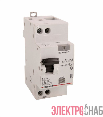 Выключатель автоматический дифференциального тока 2п (1P+N) C 10А 30мА тип AC 6кА RX3 ИЭК Leg 419397