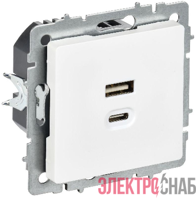 Розетка СП BRITE USB A+C 45Вт высокоск. заряд. РЮ11-2-БрАБ арктич. бел. IEK BR-U22-045-K91