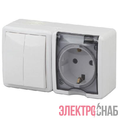 Блок ОП розетка+выключатель 2-кл. 11-7402-01 16АХ(10AX)-250В IP54 Эксперт бел. ЭРА Б0020735