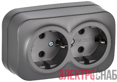 Розетка 2-м ОП GLORY РС22-3-ХСм 16А с заземл. без защ. шторок сталь матов. IEK ERH21-K46M-16
