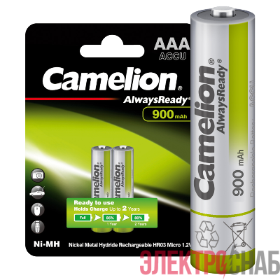 Аккумулятор AAA/R03 900мА.ч NI-Mh Always Ready BL-2 металлик (блист.2шт) Camelion 9165