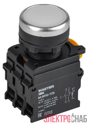 Кнопка d22мм 1НО+1НЗ MASTER с подсветкой и фиксацией бел. IEK MI-BT60-11TD-3-11-K01
