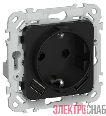 Розетка 1-м СП FLITE РСЮша11-1-ФлЧ 16А с USB A+A 3.1А с заземл. с защ. шторками безвинтовое крепление механизм черн. IEK FI-R14-16-1-U21-D31-K02