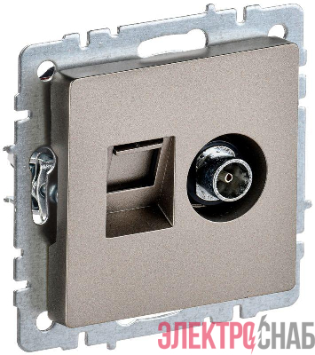 Розетка компьютерная + телевизионная 2-м Brite РТВ/РК12-БрШ RJ45 кат.5E + TV механизм шампань IEK BR-AK20-1-K37