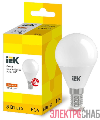 Лампа светодиодная Alfa 8Вт G45 шар 3000К E14 230В (6шт) IEK LLA-G45-8-230-30-E14-6