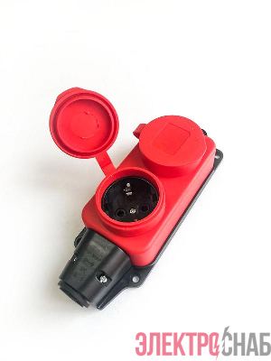 Колодка удлинителя 2-м 16А IP44 с заземл. каучук красн. КОСМОС KKsm-2g-Z-IP(R)16A