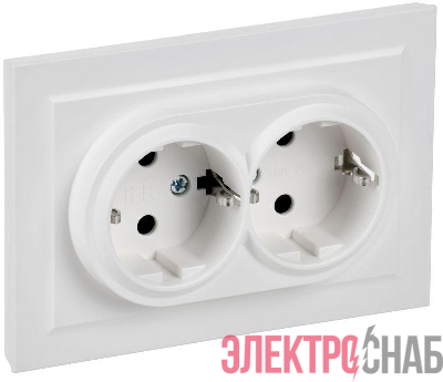 Розетка 2-м СП BRITE РСш12-3-БрАБ 16А в сборе с заземл. защ. шторки арктич. бел. IEK BR-R24-16-K91-F