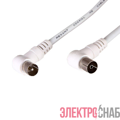 Шнур TV Plug - TV Jack 1.5м угловой бел. Rexant 18-0022