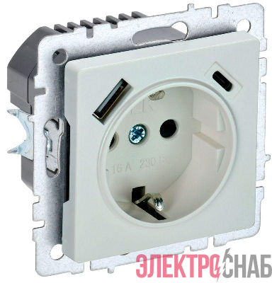 Розетка BRITE РЮш11-1-БрЖ 16А с USB A+C 18Вт с заземл. защ. шторки механизм жемчуж. IEK BR-R14-16-U22-018-K36