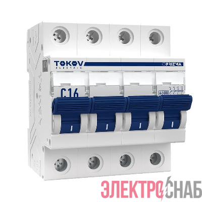 Выключатель автоматический модульный 4п C 16А 4.5кА PRIZMA TOKOV ELECTRIC TKE-PZ45-MCBI-4-16-C