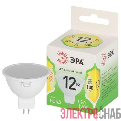 Лампа светодиодная GREEN LINE MR16-12W-830-GU5.3 GL 12Вт софит 3000К свет тепл. GU5.3 Эра Б0066978