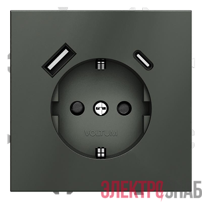 Розетка 1-м СП S70 16А с USB A+С с заземл. защ. шторки механизм титан Voltum VLS040506