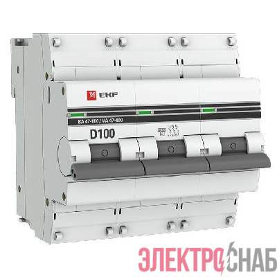 Выключатель автоматический модульный 3п D 100А 10кА ВА 47-100 PROxima EKF mcb47100-3-100D-pro