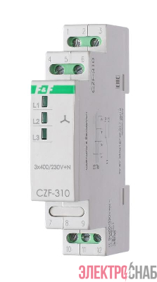 Реле контроля фаз CZF-310 (1 модуль; монтаж на DIN-рейке; 3х400/230+N 8А 1NO/NC IP20) F&F EA04.001.005