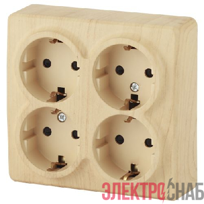 Розетка 4-м ОП Эра Эксперт 11-2211-11 16А IP20 16AX 250В 4х2P+E Schuko защ. шторки сосна Эра Б0020711