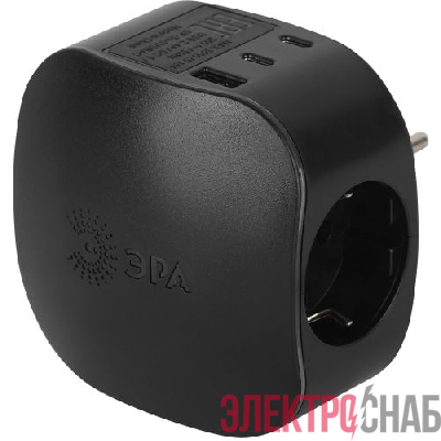 Разветвитель 3-м SP-3e-3USBAC-B + 3 USB A+C с заземл. со шторками 16А черн. Эра Б0069082