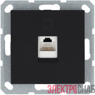 Розетка компьютерная 1-м RJ45 IP20 кат. 5E механизм черн. матов. soft touch Jasmart G6105PB