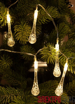 Гирлянда светодиодная &quot;Капельки&quot; 10LED 1.8+0.3м тепл. бел. акрил КОСМОС KOC_GIR-B112