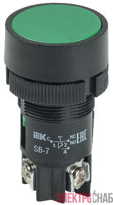 Кнопка SB-7 "Пуск" d22мм 1з+1р 0.6-10А 240В зел. IEK BBT40-SB7-K06