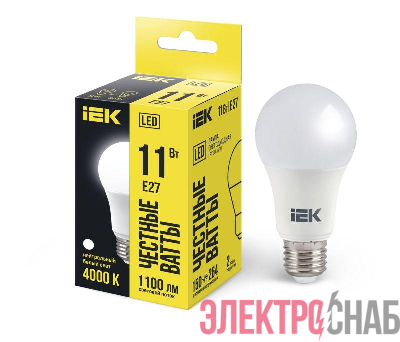 Лампа светодиодная Eco 11Вт A60 грушевидная 4000К нейтр. бел. E27 1100лм 230-240В IEK LLE-A60-11-230-40-E27