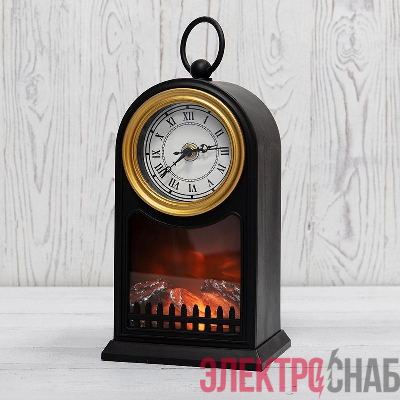 Камин светодиодный "Старинные часы" 14.7х11.7х25см с эффектом живого огня черн. батарейки 2хС (не в комплекте) USB Neon-Night 511-020