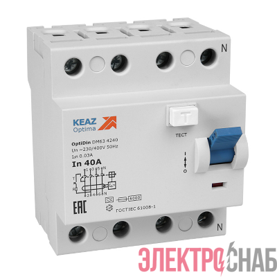 Выключатель дифференциального тока (УЗО) 4п 25А 30мА OptiDin DМ63-4225 AC УХЛ4 КЭАЗ 254201