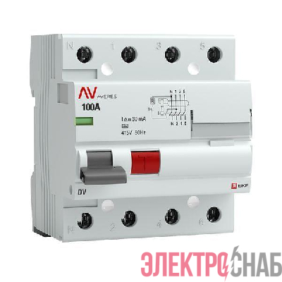 Выключатель дифференциального тока (УЗО) 4п 100А 30мА тип A DV AVERES EKF rccb-4-100-30-a-av