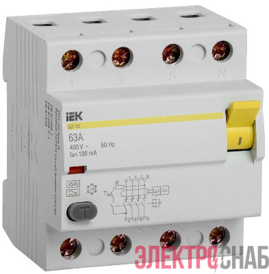 Выключатель дифференциального тока (УЗО) 4п 63А 100мА тип A ВД1-63 KARAT IEK MDV11-4-063-100